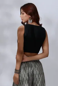 Black Cotton Crop Top With Embroidery Detailing image 4