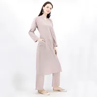 Set of 2 - Light Grey Cotton Slub Kurta And Palazzo Set image 2