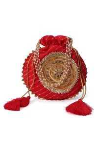 Crimson Red Gotapatti Potli with Tassels image 2