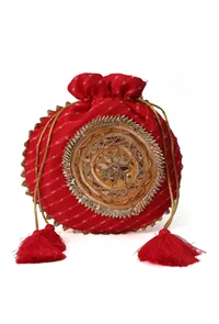 Crimson Red Gotapatti Potli with Tassels image 3
