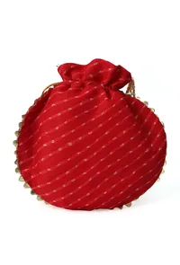 Crimson Red Gotapatti Potli with Tassels image 4