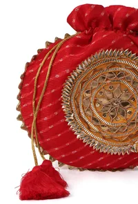 Crimson Red Gotapatti Potli with Tassels image 5