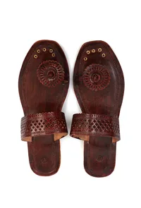 Vrinda Earthy Brown Cruelty-Free Genuine Leather Kolhapuri Flats image 2