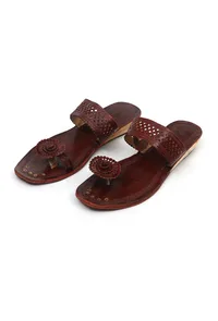 Vrinda Earthy Brown Cruelty-Free Genuine Leather Kolhapuri Flats image 3