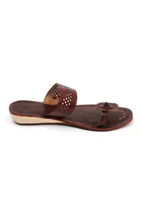Vrinda Earthy Brown Cruelty-Free Genuine Leather Kolhapuri Flats image 5