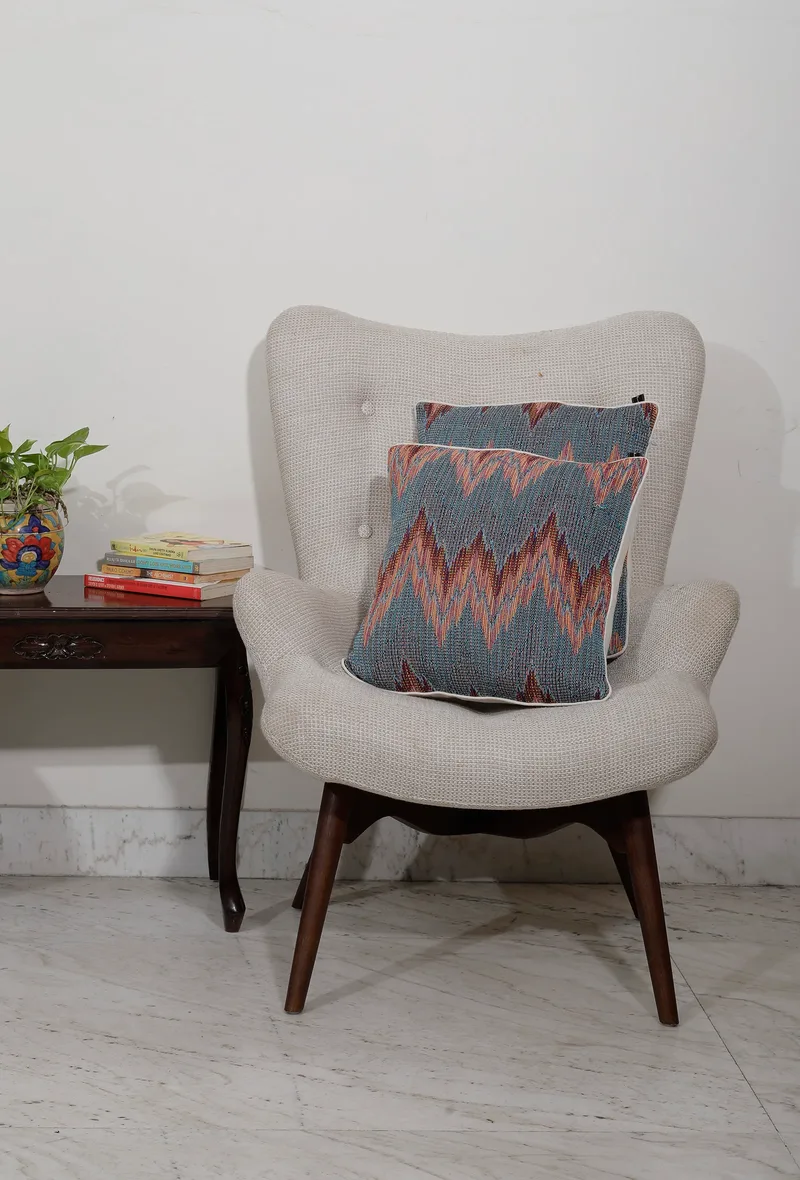 Set of 2: Azzure Steal Blue Handcrafted Jacquard Cushion Covers