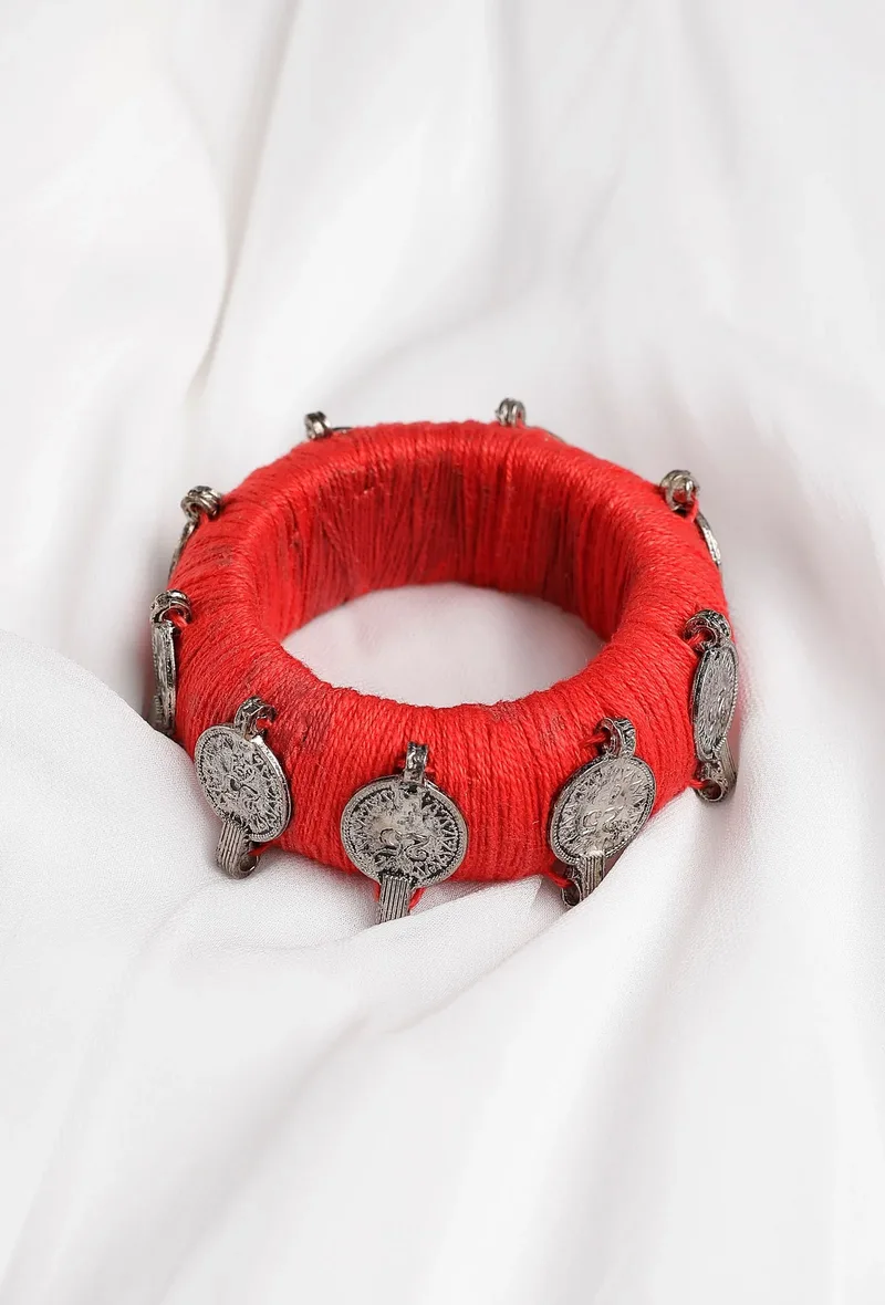 Peach Thread Wooden Bangles