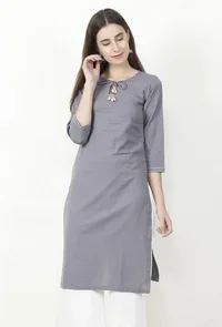 Grey Cotton Flex Straight Fit Kurta image 1