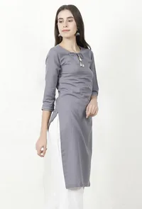 Grey Cotton Flex Straight Fit Kurta image 3