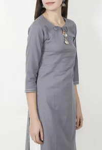 Grey Cotton Flex Straight Fit Kurta image 5