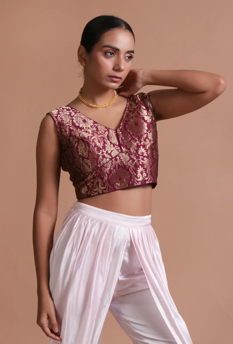 Dark Purple Color Brocade  Blouse