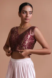 Dark Purple Color Brocade  Blouse image 4