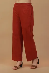 Rust Cotton Straight Pants image 2