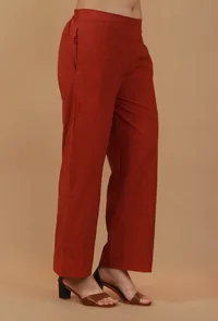Rust Cotton Straight Pants image 3