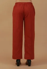 Rust Cotton Straight Pants image 4