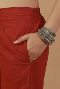 Rust Cotton Straight Pants image 5