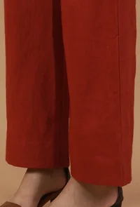 Rust Cotton Straight Pants image 6