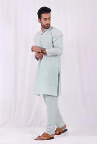 Set of 2: Green Striped Cotton Kurta and Pajama image 3