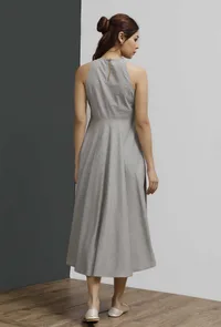 Grey Hand-Block Printed Halter Neck Dress image 4