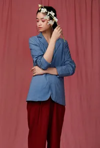 Blue Notched Linen Overcoat image 1