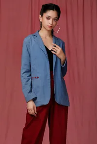 Blue Notched Linen Overcoat image 2