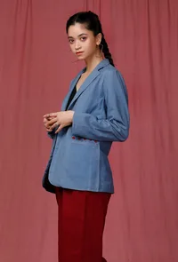 Blue Notched Linen Overcoat image 4