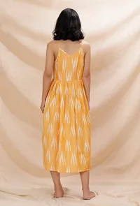 Yellow Slip Flared Cotton Ikkat Dress image 4