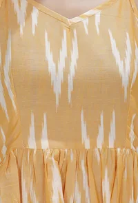 Yellow Slip Flared Cotton Ikkat Dress image 5