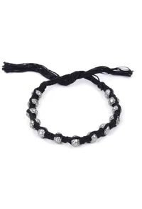 Set Of 2: Aiza Black Thread & Antique Plated Brass Beaded Anklets image 2