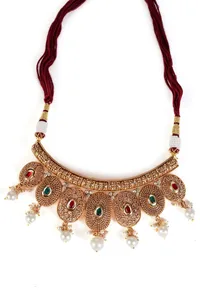 Trishika Temple Heritage Kemp Necklace Set with Pearls image 3
