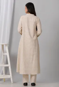 Set of 2: Beige A Line Khadi Kurta With Pant image 3