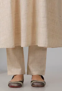 Set of 2: Beige A Line Khadi Kurta With Pant image 6