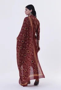 Red & Multicolor Cotton Block Printed Dupatta image 2