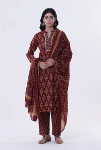 Red & Multicolor Cotton Block Printed Dupatta image 3