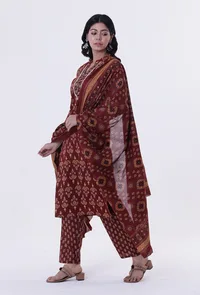 Red & Multicolor Cotton Block Printed Dupatta image 4