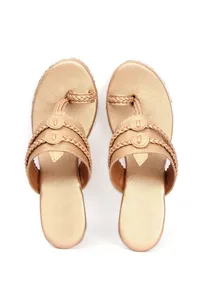 Zarina Golden Hand Embroidered Braided One Toe Wedges image 2