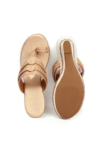 Zarina Golden Hand Embroidered Braided One Toe Wedges image 3