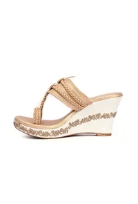 Zarina Golden Hand Embroidered Braided One Toe Wedges image 4