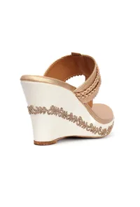 Zarina Golden Hand Embroidered Braided One Toe Wedges image 6
