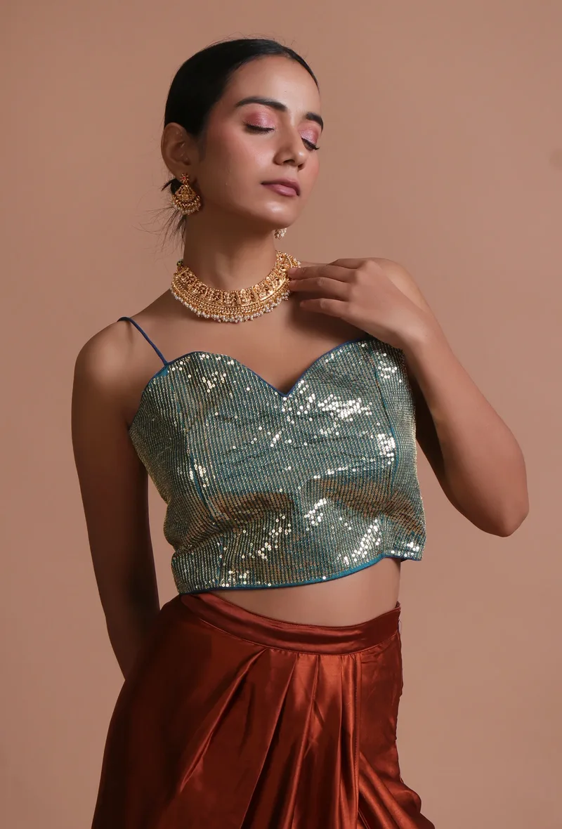 Green Color Raw Silk Sitara Work Blouse