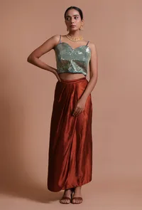 Green Color Raw Silk Sitara Work Blouse image 3