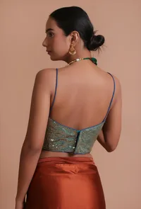 Green Color Raw Silk Sitara Work Blouse image 6