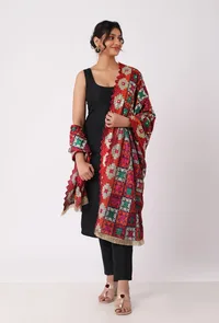 Maroon allover embriodred phoolkari dupatta image 2