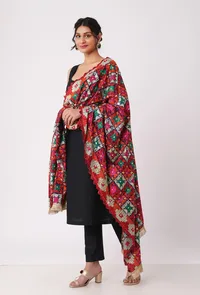 Maroon allover embriodred phoolkari dupatta image 3