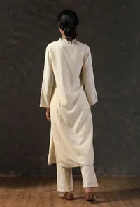 Beige Button Break Sleeve Kurta image 4