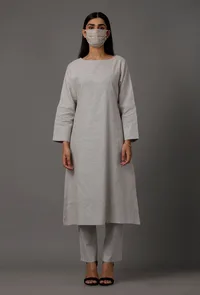 Light Blue Pure Woven Cotton Kurta image 2