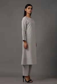 Light Blue Pure Woven Cotton Kurta image 3