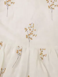 White Cotton Slub Block Printed Gathered Dress image 5