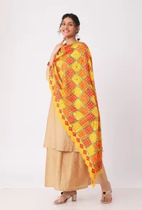 Mustard allover embriodred phoolkari dupatta image 2