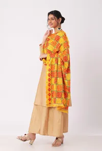 Mustard allover embriodred phoolkari dupatta image 3